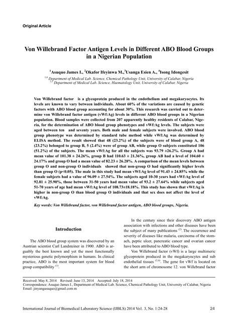 (PDF) Von Willebrand Factor Antigen Levels in Different ABO Blood ...