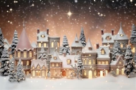 Vintage Style Christmas Village Winter Snow Generative AI | Premium AI ...