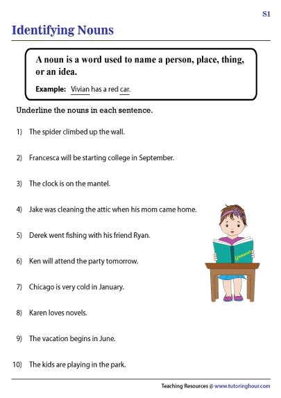 Identifying Nouns in Sentences | Worksheets