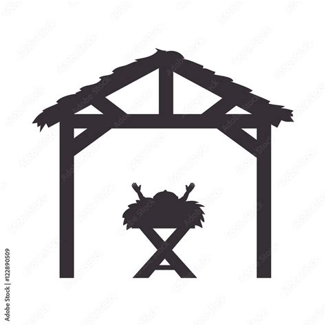 baby jesus in a manger traditional scene. silhouette vector illustration Stock Vector | Adobe Stock