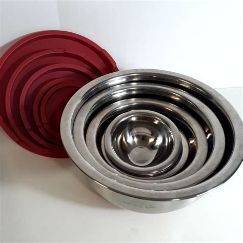 Tramontina Stainless Steel Bowls With Lids Set/6 Red Bottom On Larger Bowls O3 | eBay