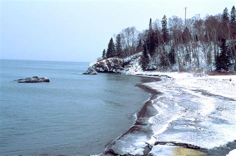 Lake Superior winter shoreline near Lutsen Mountain Ski Resort. Lutsen ...