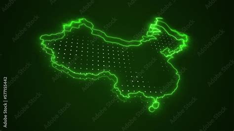 Neon Blue China Map Borders Outline Loop Background. Neon Blue Colored China Map Borders Outline ...