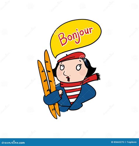 French Woman Saying Bonjour Illustration | CartoonDealer.com #85663275