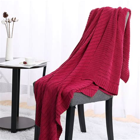 Soft Warm 100% Cotton Cable Knitted Throw For Couch Throw Blanket ,Red ...