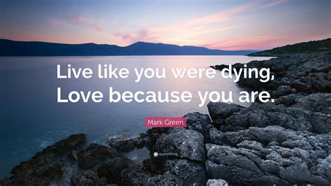 Mark Green Quote: “Live like you were dying, Love because you are.”