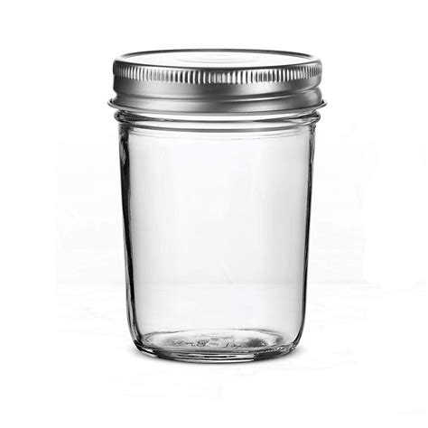 8 Ounce Glass Regular Mouth Mason Jars with Silver Metal Airtight Lids for Food Storage, High ...