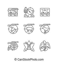 Wild animals and hunting equipment icons, vector. Hunting equipment and wild animals icons ...
