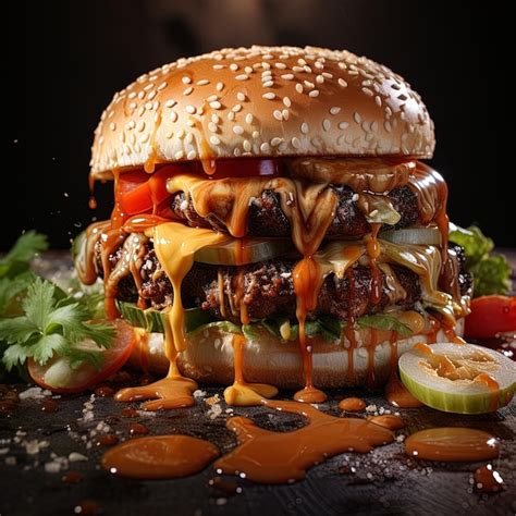 Premium AI Image | a hamburger with a lot of toppings on it