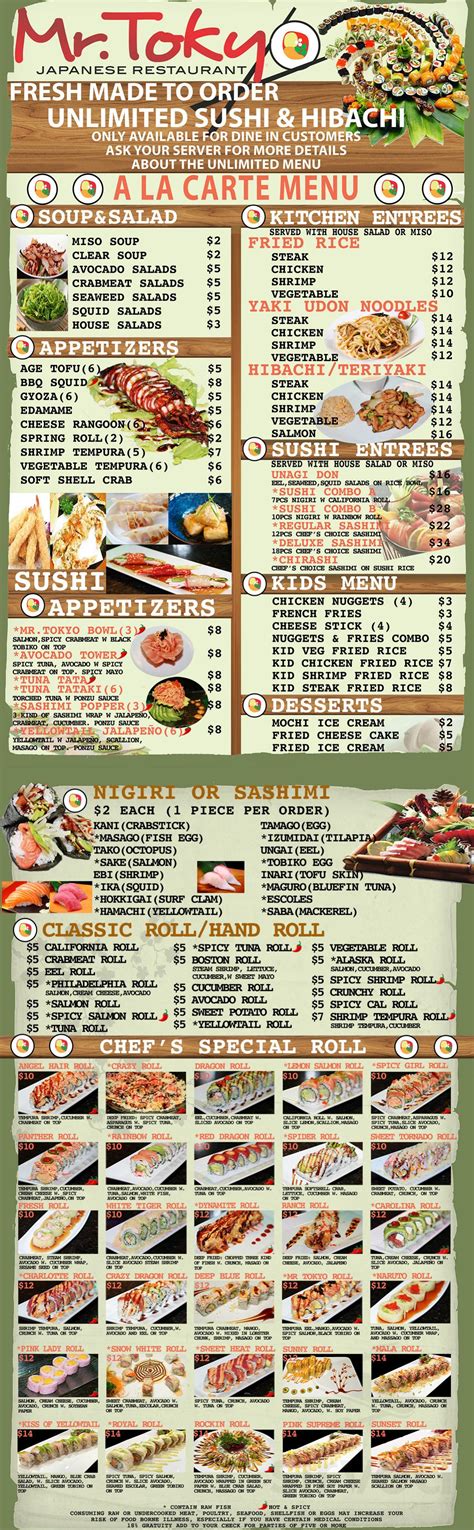 Mr Tokyo Japanese Restaurant menus in Charlotte, North Carolina, United States