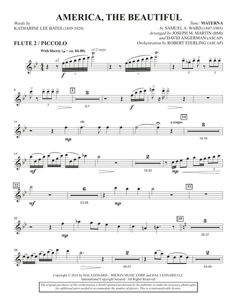 America, the Beautiful - Flute 2 (Piccolo) by David Angerman Sheet ...