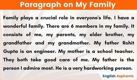 Paragraph About My Family | Words, My family paragraph, Essay writing