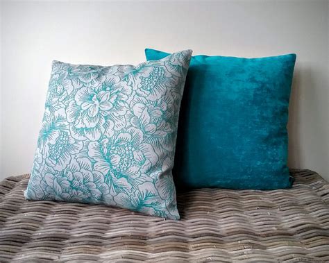 Luxury aqua blue oatmeal floral linen cushion cover - blue beige pillow ...