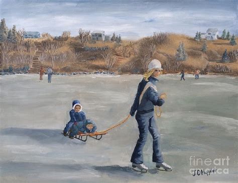 Ice Skating at the Lake Painting by J O Huppler