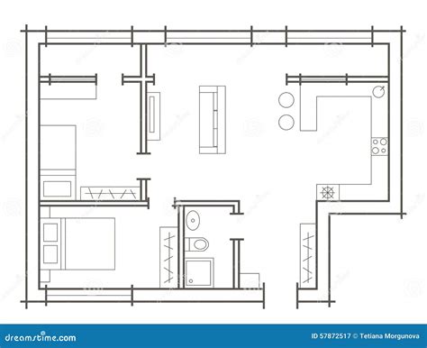 Plan Sketch Of Two Bedroom Apartment Stock Vector - Image: 57872517