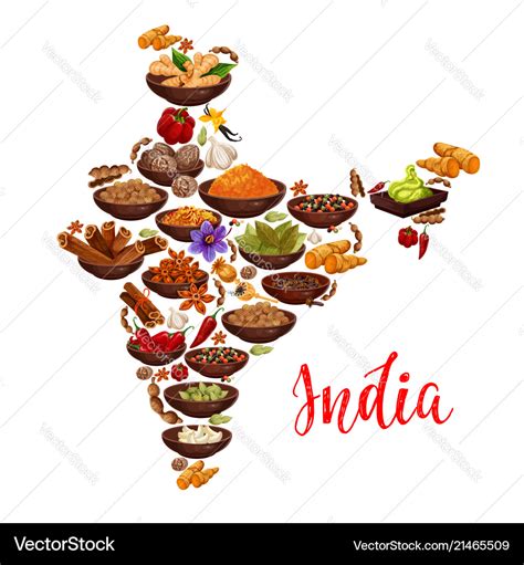 India map of indian spices Royalty Free Vector Image