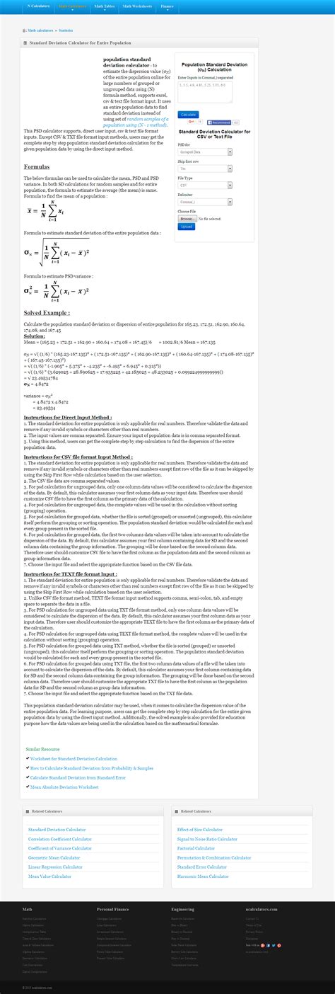 population standard deviation calculator for entire population data ...