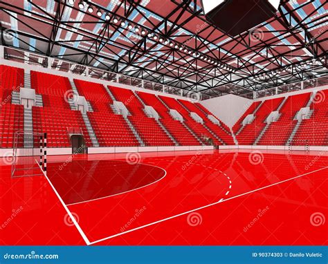 Beautiful Sports Arena for Handball with Red Seats and VIP Boxes - 3D Render Stock Illustration ...