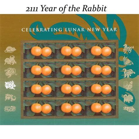 55c Lunar Year of the Rabbit | Vintage Unused US Postage Stamp | Sheet of 15 stamps | Kumquats ...