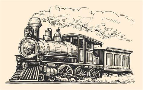 Moving Retro Train with Smoke Sketch. Hand Drawn Transport, Locomotive ...