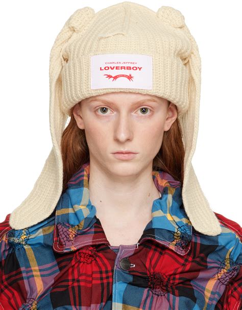 Off-White Chunky Rabbit Beanie by Charles Jeffrey Loverboy on Sale