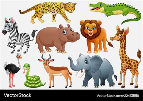 Cartoon wild animals on white background Vector Image