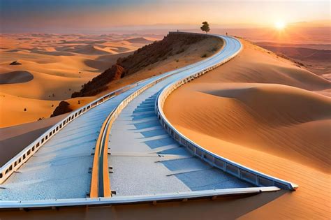 Premium AI Image | A road in the desert at sunset