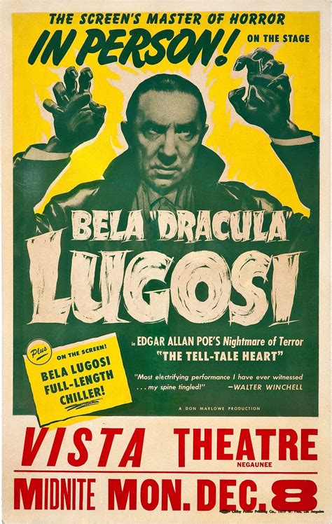 Bela Dracula Lugosi In Person Vista Theatre Poster | Horror posters, Movie monsters, Classic ...