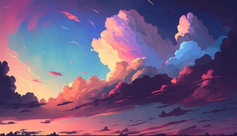 Colorful sky and dense clouds in the evening. Fantasy skyline for ...