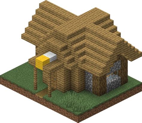 an image of a house made out of wood and grass with a yellow flag ...