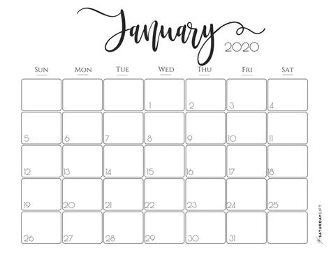 2020 Printable Black And White Calendar Free | Example Calendar Printable