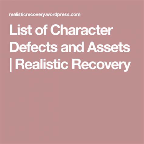 Character Defects In Recovery Worksheet