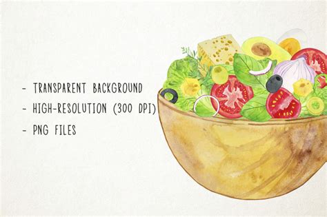 Watercolor Salad Clipart, Salad Ingredients Clipart Vegetarian Clipart ...