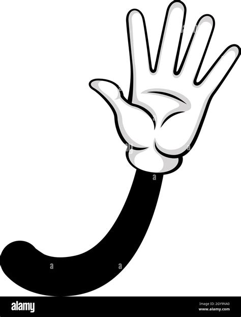 Wave hand cartoon, black white clip art. Vector sketching greeting gesture, gesturing gloved ...