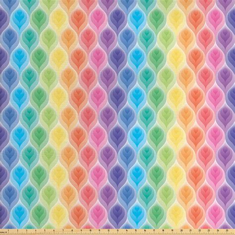 Colorful Fabric by The Yard, Rainbow Design Ikat Inspired Motifs Leaf Models Digital Design ...