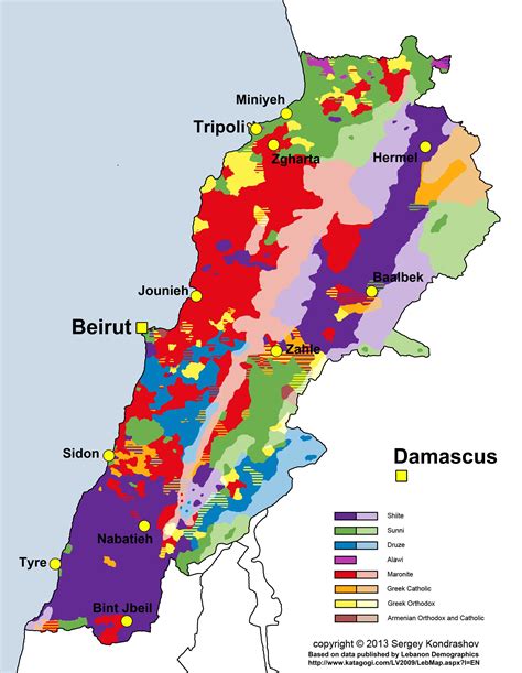 Map showing distribution of main religious groups in Lebanon [2700×3484 ...