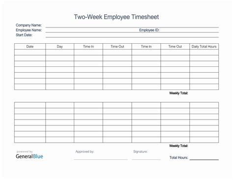 Free PDF Timesheet Templates