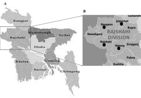 Map of study area. A) Map of Bangladesh indicating Rajshahi division ...