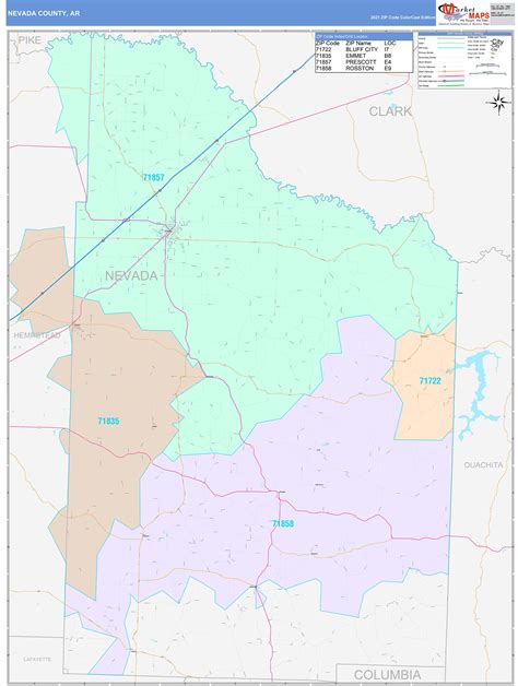 Nevada County, AR Wall Map Color Cast Style by MarketMAPS - MapSales.com