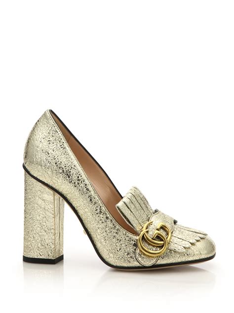 Gucci Marmont Fringed Loafer Heel in Metallic | Lyst