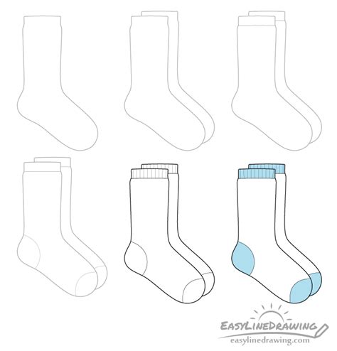 How to Draw a Pair of Socks Step by Step - EasyLineDrawing