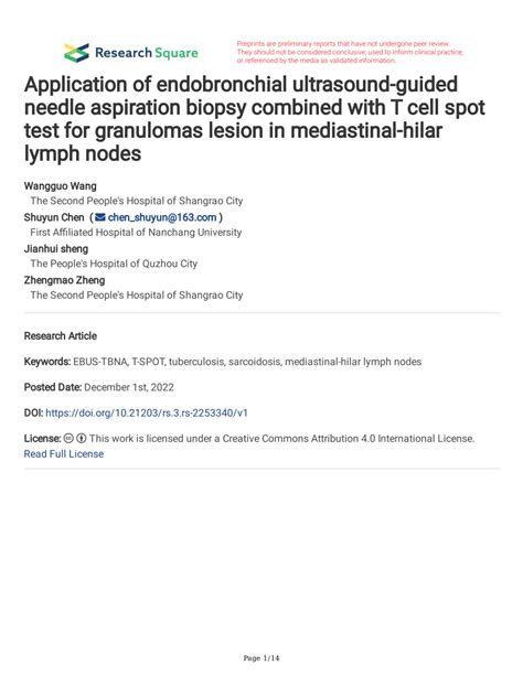 (PDF) Application of endobronchial ultrasound-guided needle aspiration biopsy combined with T ...