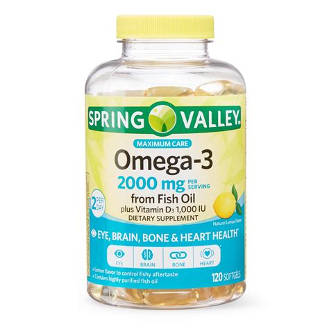 Spring Valley Omega-3 Fish Oil Plus Vitamin D3 Softgels, 120 Count - Walmart.com - Walmart.com