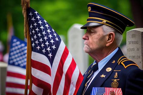 Premium AI Image | A man in a uniform holding a american flag