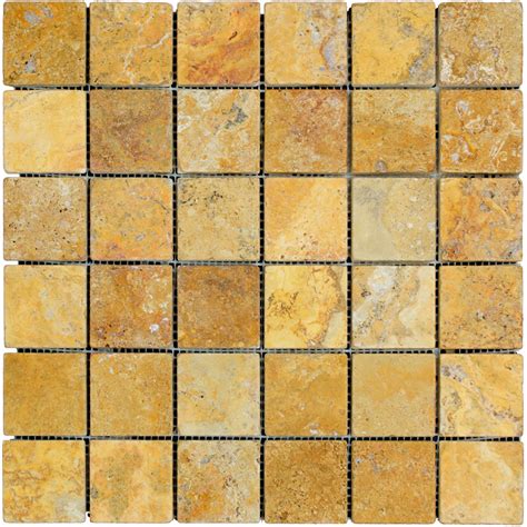 Gold Tumbled Travertine Mosaic Tiles 2x2 - Natural Stone Mosaics