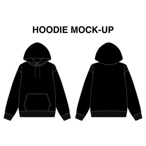 Blank Black Hoodie Mock-up Template Vector on White Background Front and Back View Realistic ...