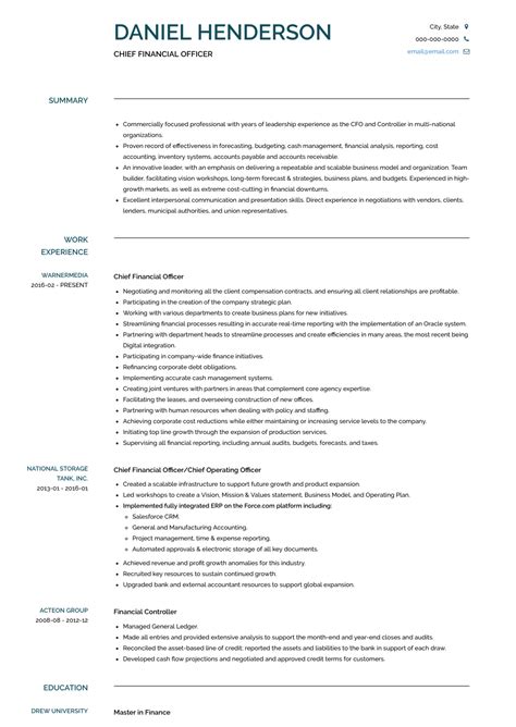 Chief Financial Officer Resume Example | Bestopbook