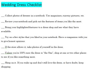 Wedding Dress Checklist