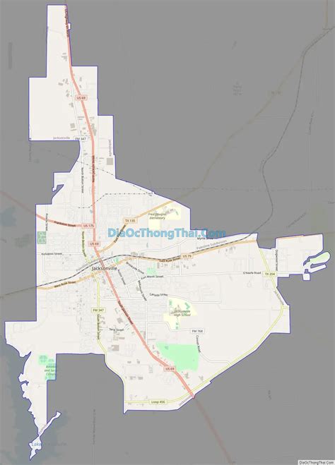 Map of Jacksonville city, Texas