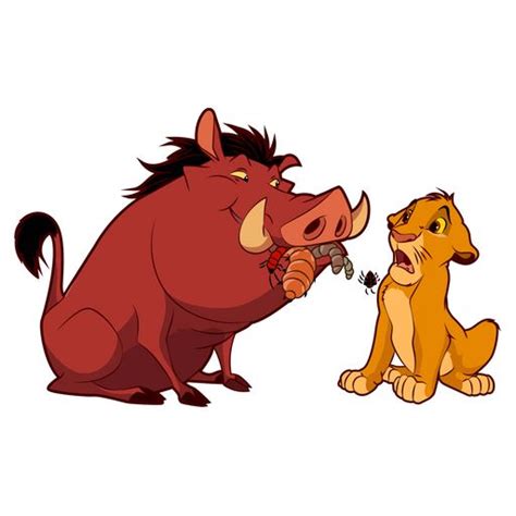 The warthog Pumbaa shares his food with the lion Simba. But Simba doesn't eat grubs and it looks ...